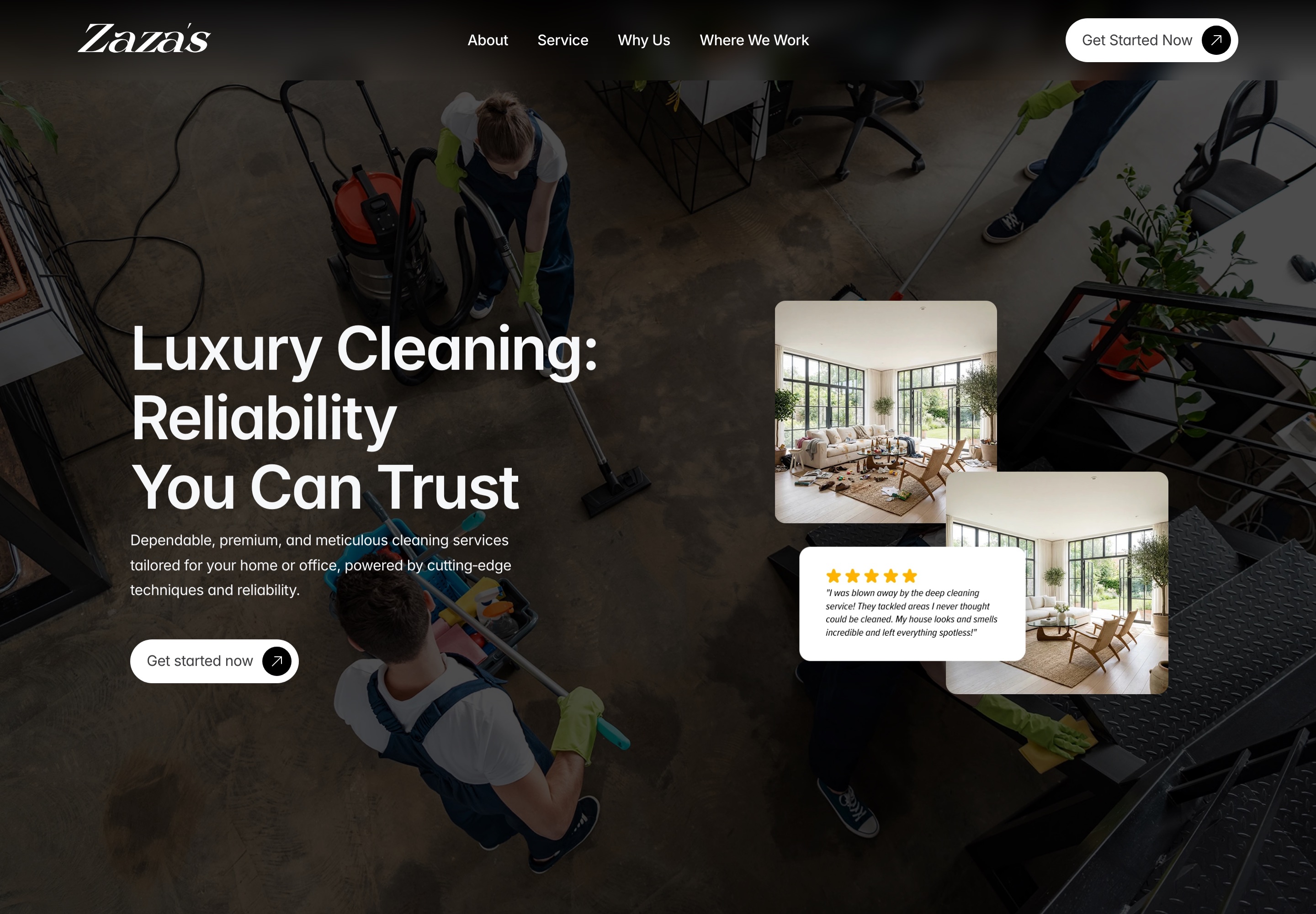 ZaZa's Cleaning Company website, desktop homepage